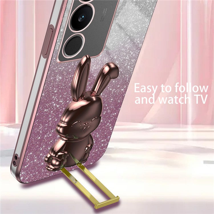 For vivo S17 5G Slim Case Rabbit Design PC+TPU Kickstand Phone Cover - Pink