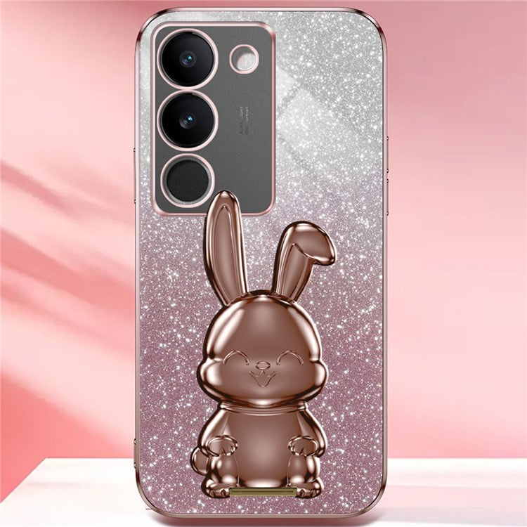 For vivo S17 5G Slim Case Rabbit Design PC+TPU Kickstand Phone Cover - Pink