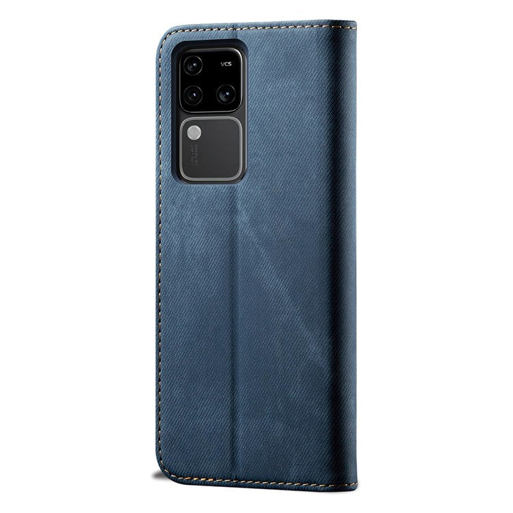 For vivo S18 5G / V30 5G Case Jeans Cloth Texture Leather Flip Wallet Phone Cover - Blue