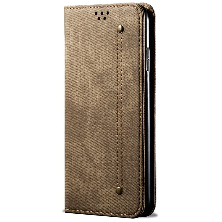 For vivo S18 5G / V30 5G Case Jeans Cloth Texture Leather Flip Wallet Phone Cover - Khaki