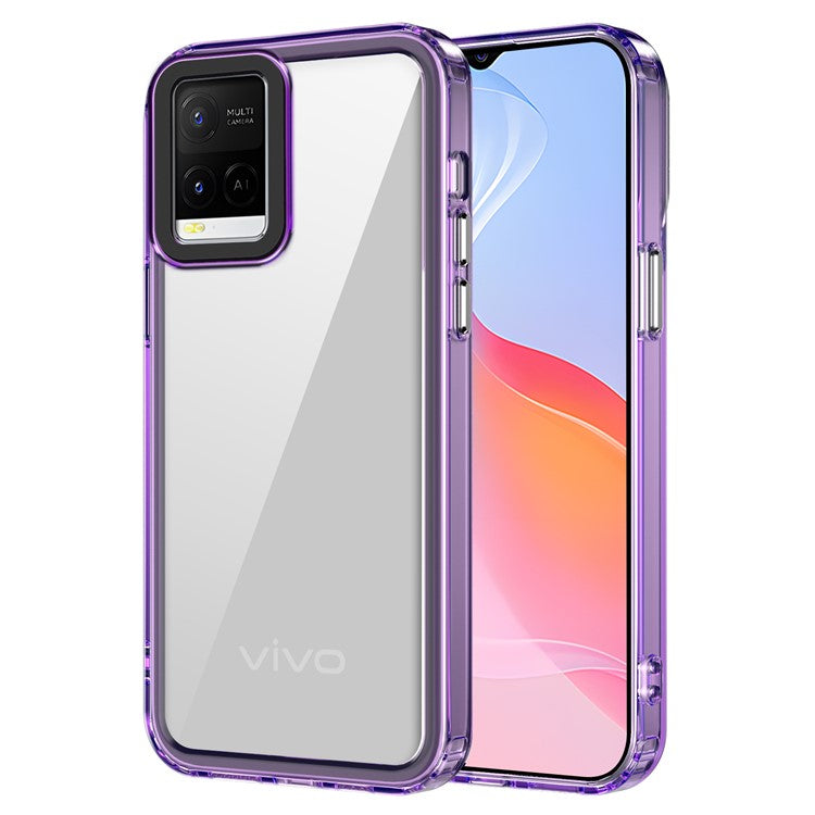 For vivo Y21 / Y33s / Y21s / Y32 4G / Y21t 4G Clear Case PC+TPU Anti-yellow Phone Cover - Transparent Purple