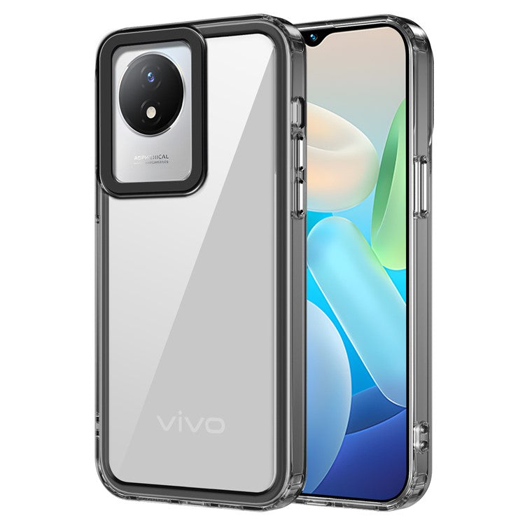 For vivo Y02A 4G / Y02 4G Case Slim-Fit Cell Phone Cover Clear PC+TPU Phone Shell - Transparent Black