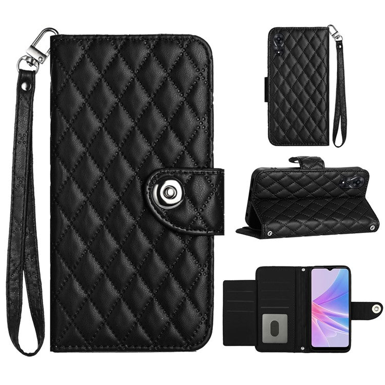 YB Imprinting Series-8 for Oppo A78 5G / A58 5G Magnetic Case Rhombus Leather Phone Stand Cover - Black