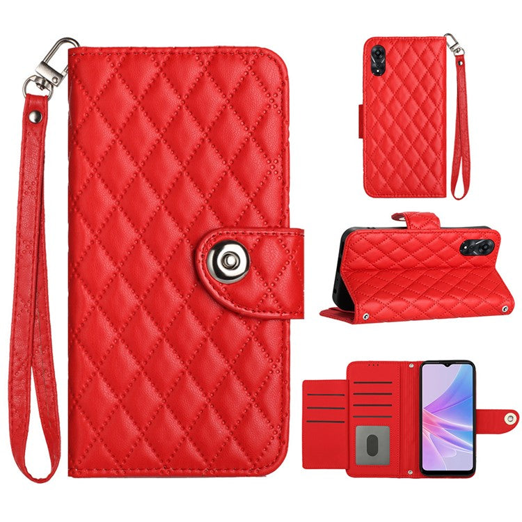 YB Imprinting Series-8 for Oppo A78 5G / A58 5G Magnetic Case Rhombus Leather Phone Stand Cover - Red