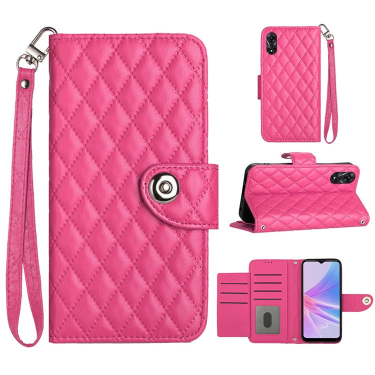 YB Imprinting Series-8 for Oppo A78 5G / A58 5G Magnetic Case Rhombus Leather Phone Stand Cover - Rose