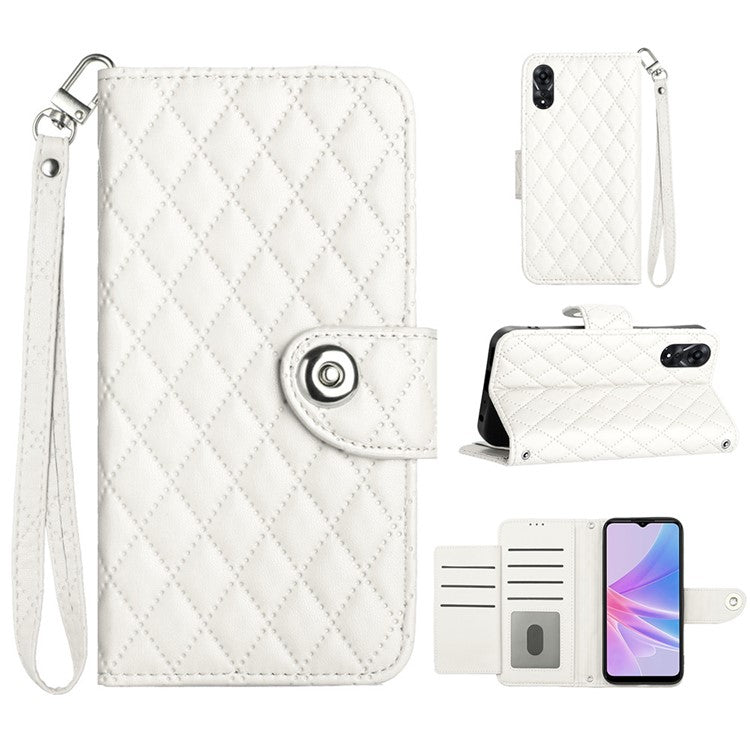 YB Imprinting Series-8 for Oppo A78 5G / A58 5G Magnetic Case Rhombus Leather Phone Stand Cover - White