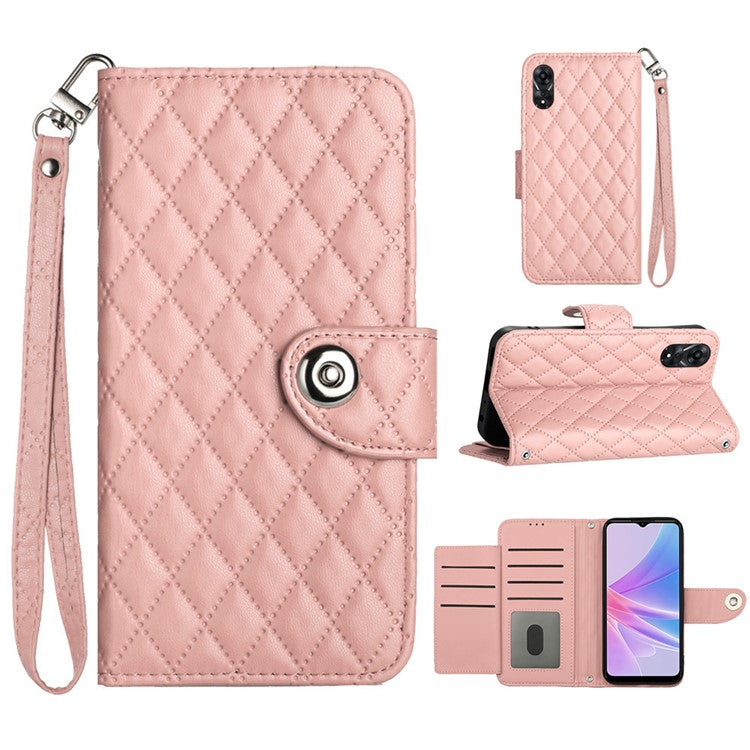 YB Imprinting Series-8 for Oppo A78 5G / A58 5G Magnetic Case Rhombus Leather Phone Stand Cover - Coral