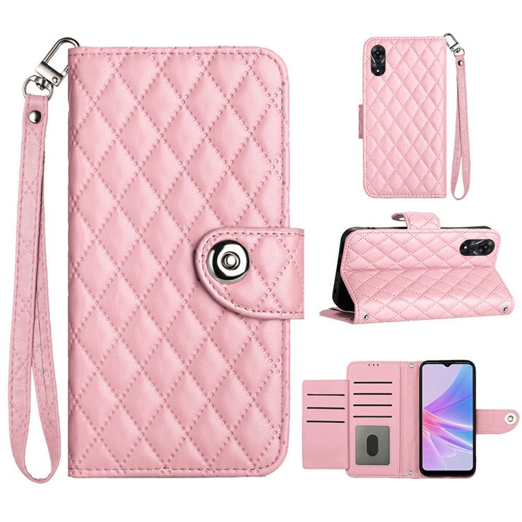 YB Imprinting Series-8 for Oppo A78 5G / A58 5G Magnetic Case Rhombus Leather Phone Stand Cover - Pink