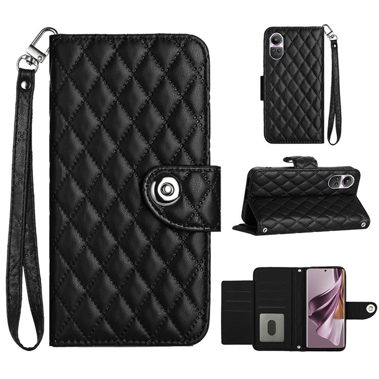 YB Imprinting Series-8 for Oppo Reno10 Pro 5G (Global) / Reno10 5G (Global) Case Wallet Rhombus Pattern Cover - Black