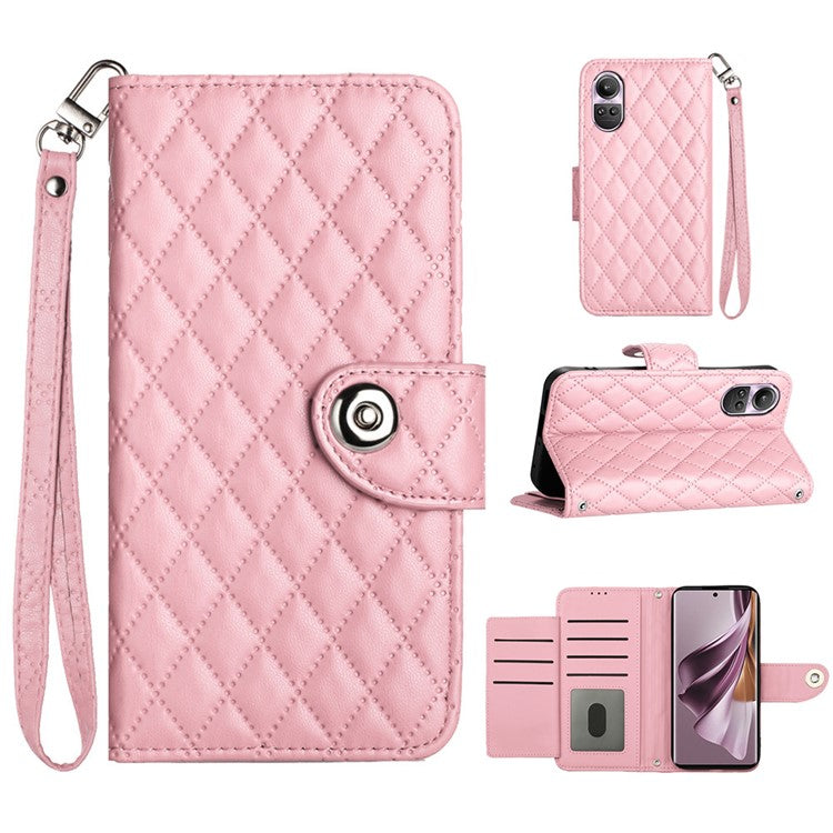 YB Imprinting Series-8 for Oppo Reno10 Pro 5G (Global) / Reno10 5G (Global) Case Wallet Rhombus Pattern Cover - Pink