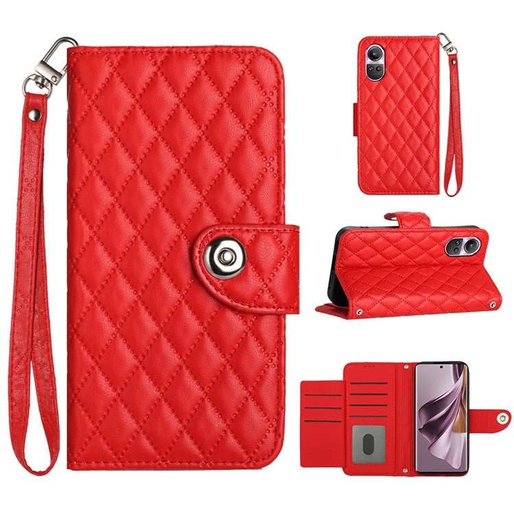 YB Imprinting Series-8 for Oppo Reno10 Pro 5G (Global) / Reno10 5G (Global) Case Wallet Rhombus Pattern Cover - Red