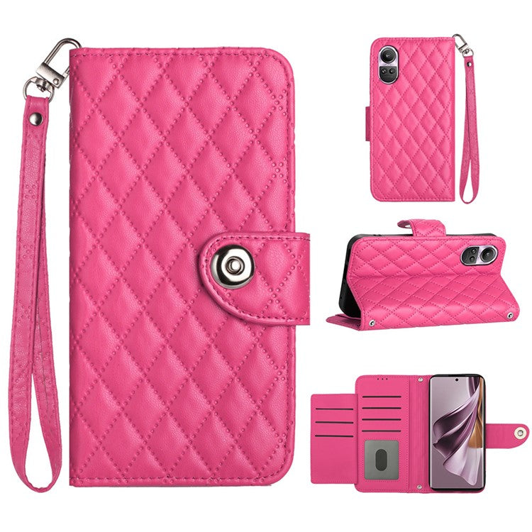 YB Imprinting Series-8 for Oppo Reno10 Pro 5G (Global) / Reno10 5G (Global) Case Wallet Rhombus Pattern Cover - Rose