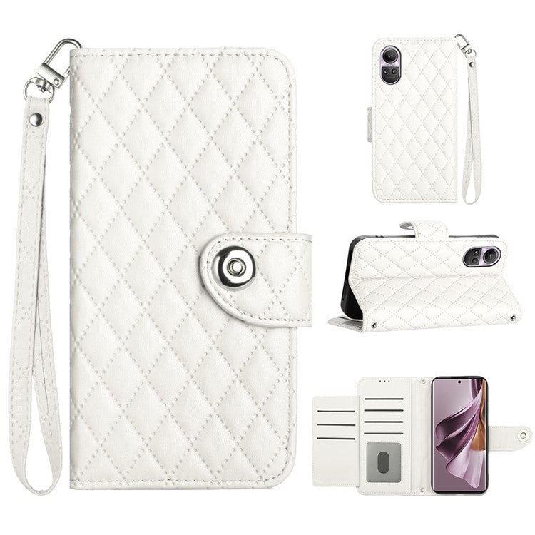 YB Imprinting Series-8 for Oppo Reno10 Pro 5G (Global) / Reno10 5G (Global) Case Wallet Rhombus Pattern Cover - White