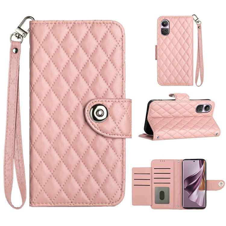 YB Imprinting Series-8 for Oppo Reno10 Pro 5G (Global) / Reno10 5G (Global) Case Wallet Rhombus Pattern Cover - Coral