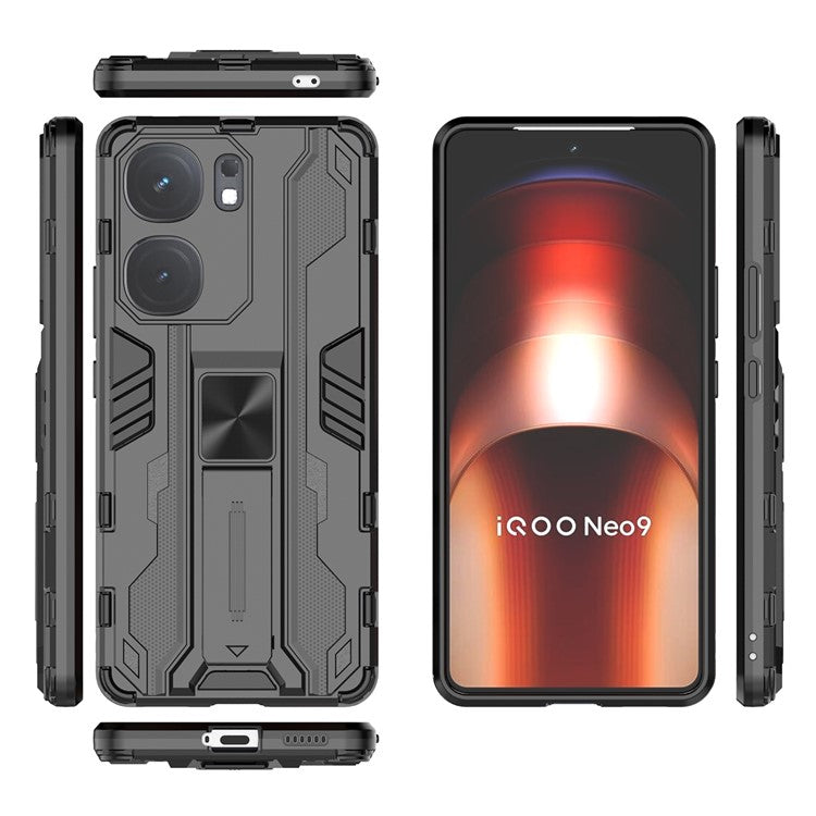 For vivo iQOO Neo9 5G Case Scratch-proof PC + TPU Kickstand Cell Phone Cover - Black