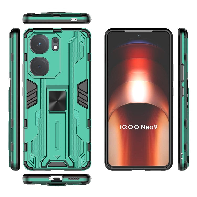 For vivo iQOO Neo9 5G Case Scratch-proof PC + TPU Kickstand Cell Phone Cover - Green