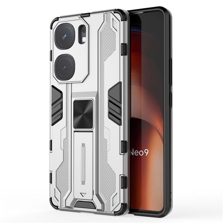 For vivo iQOO Neo9 5G Case Scratch-proof PC + TPU Kickstand Cell Phone Cover - Silver