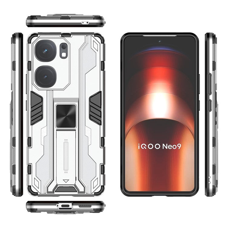 For vivo iQOO Neo9 5G Case Scratch-proof PC + TPU Kickstand Cell Phone Cover - Silver