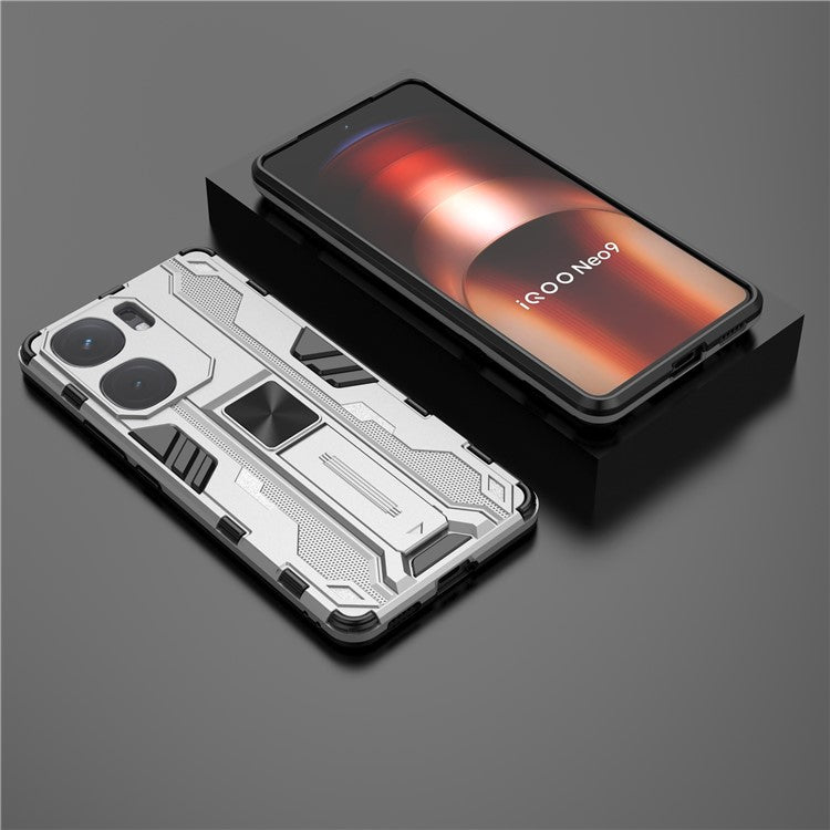 For vivo iQOO Neo9 5G Case Scratch-proof PC + TPU Kickstand Cell Phone Cover - Silver