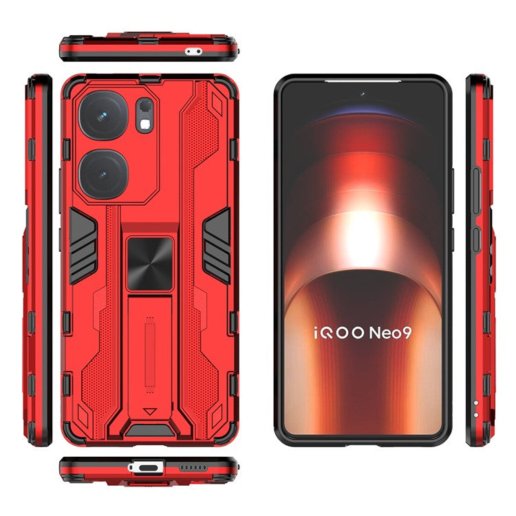 For vivo iQOO Neo9 5G Case Scratch-proof PC + TPU Kickstand Cell Phone Cover - Red