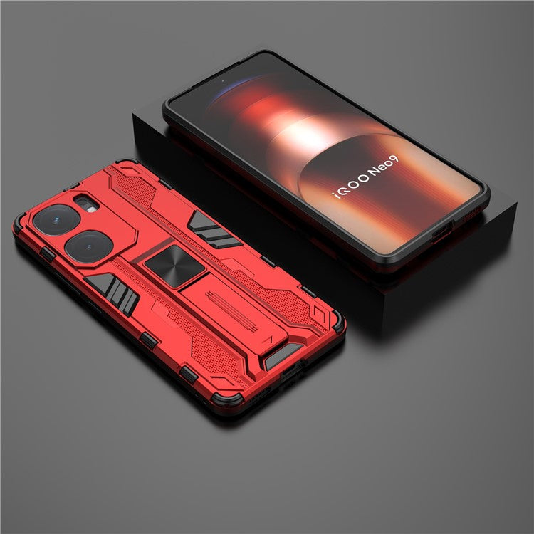 For vivo iQOO Neo9 5G Case Scratch-proof PC + TPU Kickstand Cell Phone Cover - Red