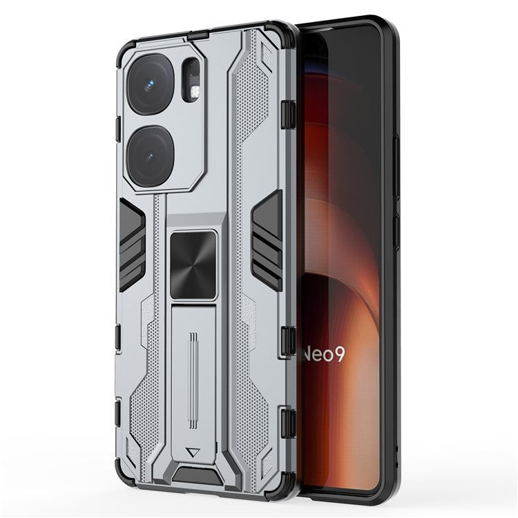 For vivo iQOO Neo9 5G Case Scratch-proof PC + TPU Kickstand Cell Phone Cover - Grey