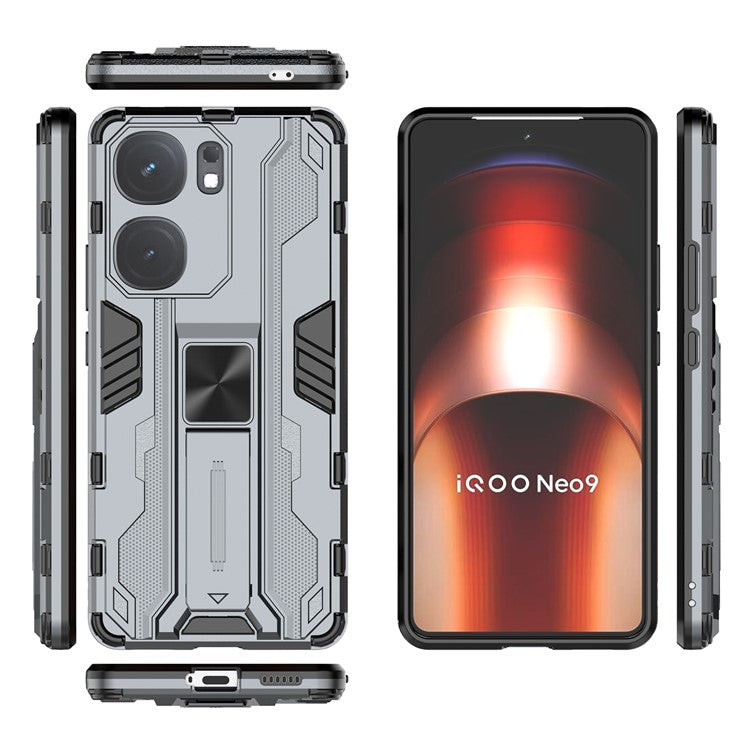 For vivo iQOO Neo9 5G Case Scratch-proof PC + TPU Kickstand Cell Phone Cover - Grey