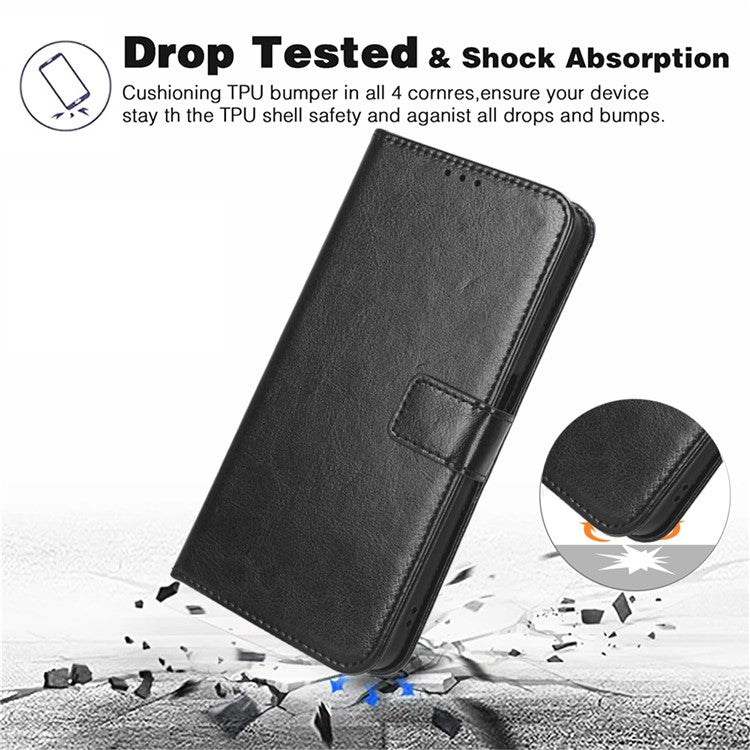 For vivo X100 Pro 5G Leather Case Crazy Horse Texture Stand Wallet Phone Cover - Black