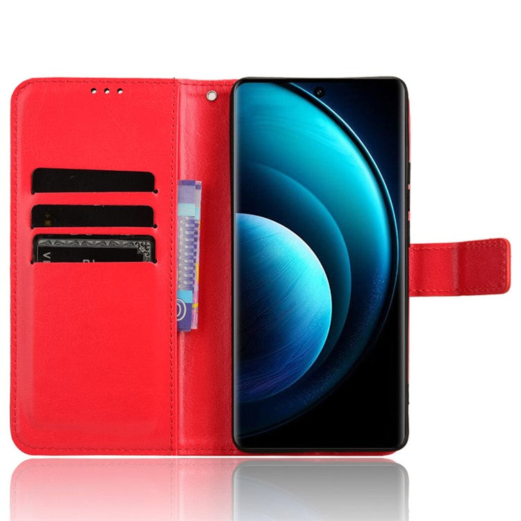 For vivo X100 Pro 5G Leather Case Crazy Horse Texture Stand Wallet Phone Cover - Red