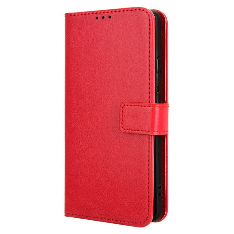 For vivo X100 Pro 5G Leather Case Crazy Horse Texture Stand Wallet Phone Cover - Red