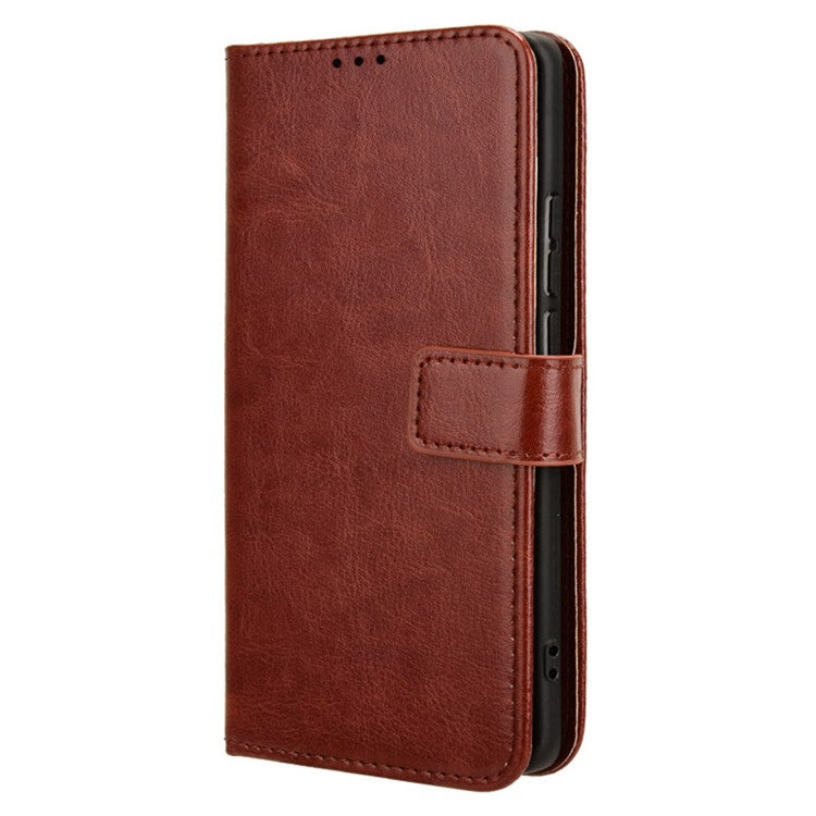 For vivo X100 Pro 5G Leather Case Crazy Horse Texture Stand Wallet Phone Cover - Brown