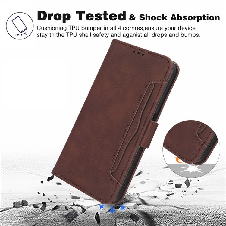 For vivo X100 Pro 5G Case Wallet Leather Phone Cover with Multiple Card Slots - Brown