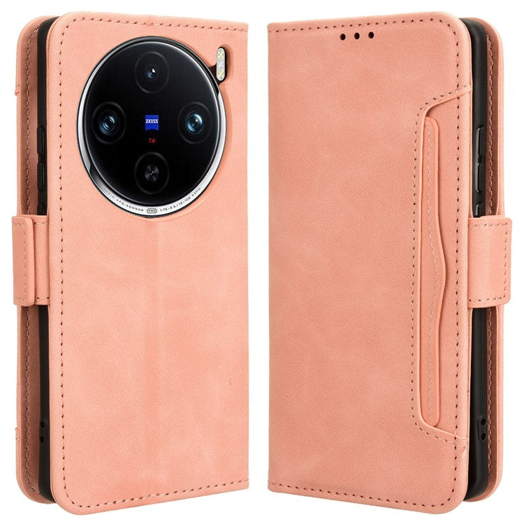 For vivo X100 Pro 5G Case Wallet Leather Phone Cover with Multiple Card Slots - Pink