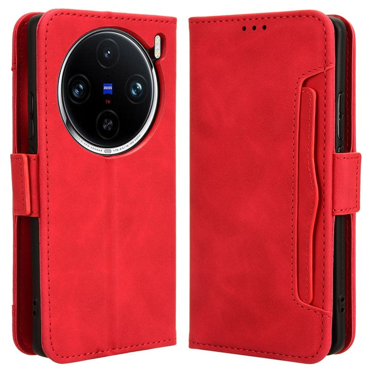 For vivo X100 Pro 5G Case Wallet Leather Phone Cover with Multiple Card Slots - Red