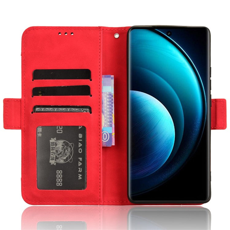 For vivo X100 Pro 5G Case Wallet Leather Phone Cover with Multiple Card Slots - Red