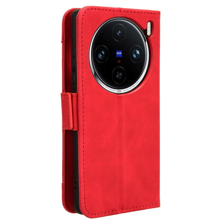 For vivo X100 Pro 5G Case Wallet Leather Phone Cover with Multiple Card Slots - Red