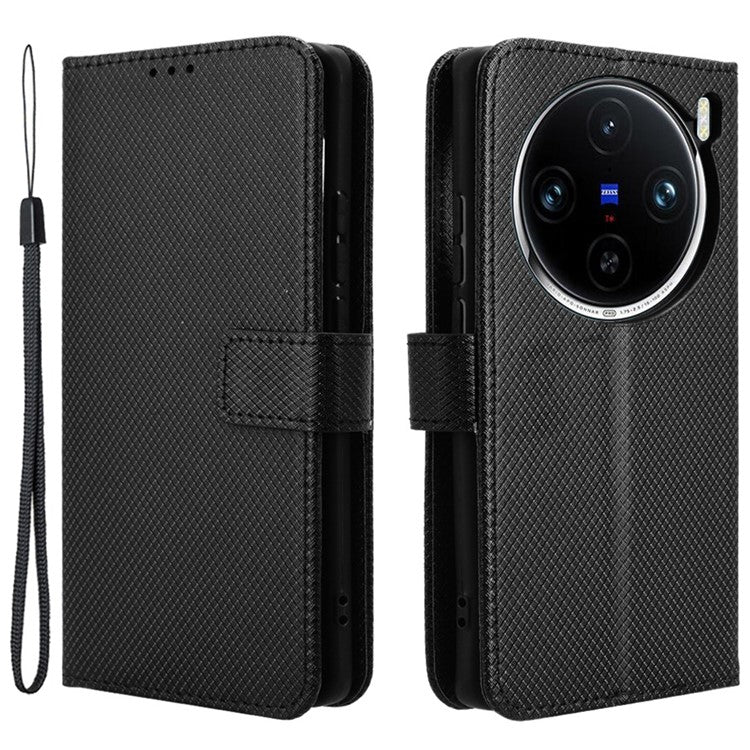 For vivo X100 Pro 5G Case Diamond Texture Leather Protective Phone Cover - Black