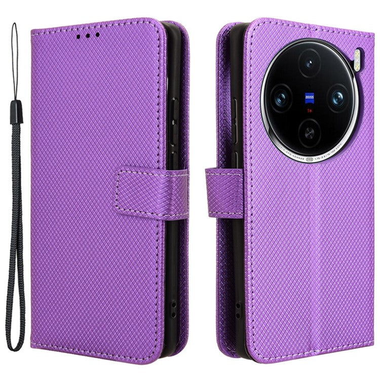 For vivo X100 Pro 5G Case Diamond Texture Leather Protective Phone Cover - Purple