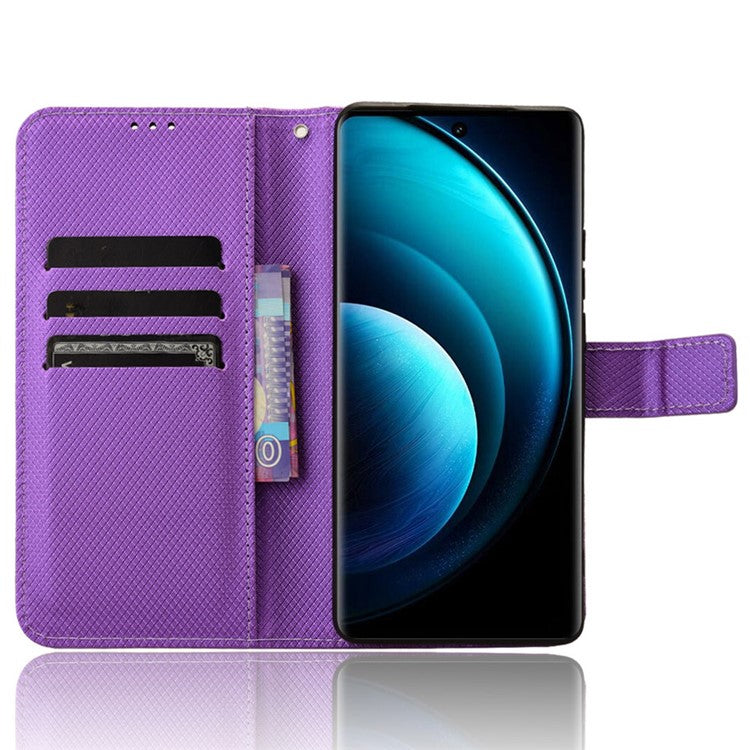 For vivo X100 Pro 5G Case Diamond Texture Leather Protective Phone Cover - Purple