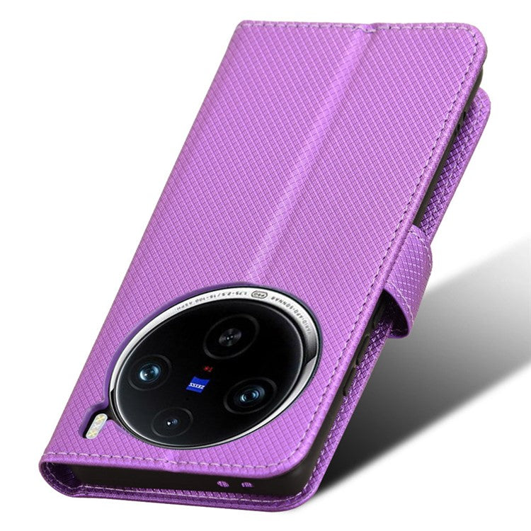 For vivo X100 Pro 5G Case Diamond Texture Leather Protective Phone Cover - Purple