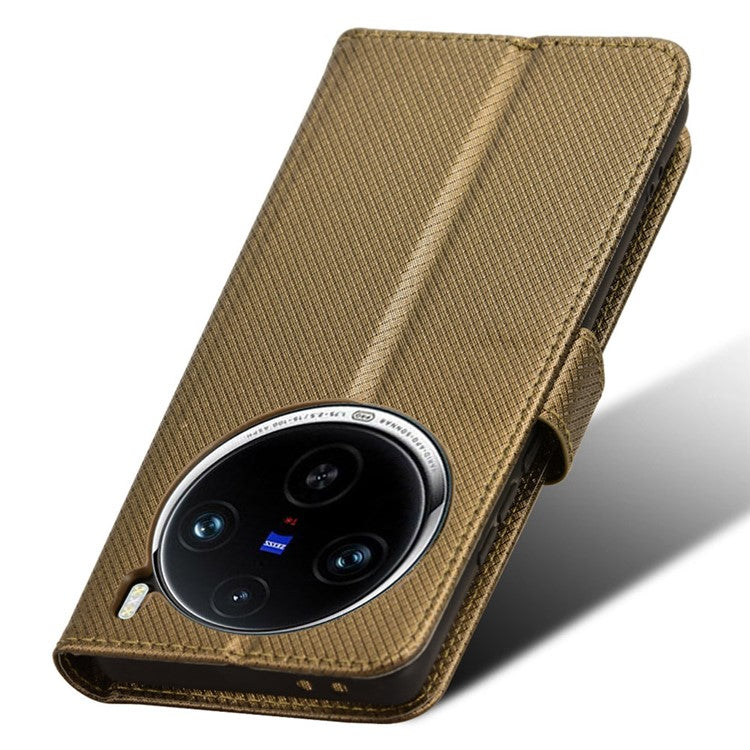 For vivo X100 Pro 5G Case Diamond Texture Leather Protective Phone Cover - Brown