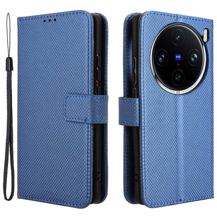 For vivo X100 Pro 5G Case Diamond Texture Leather Protective Phone Cover - Blue