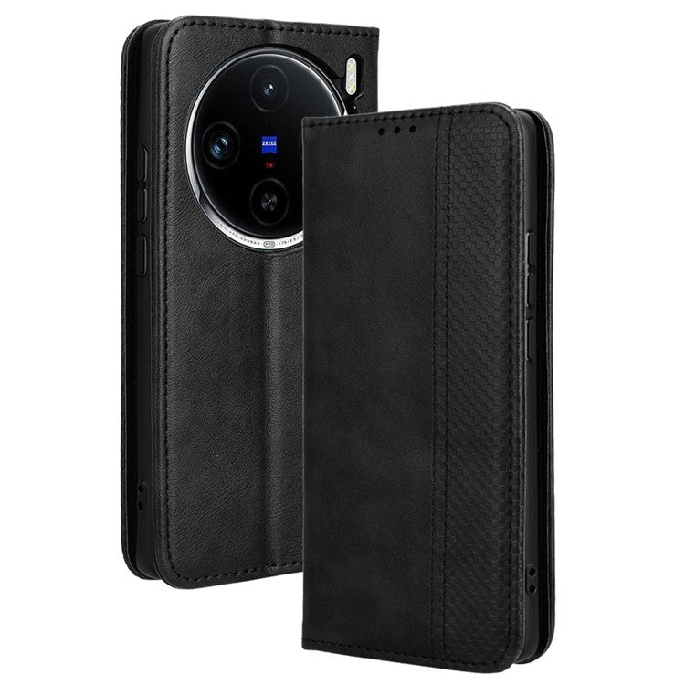 For vivo X100 Pro 5G Case Flip Wallet Retro Leather Flip Phone Cover Magnetic Closure - Black