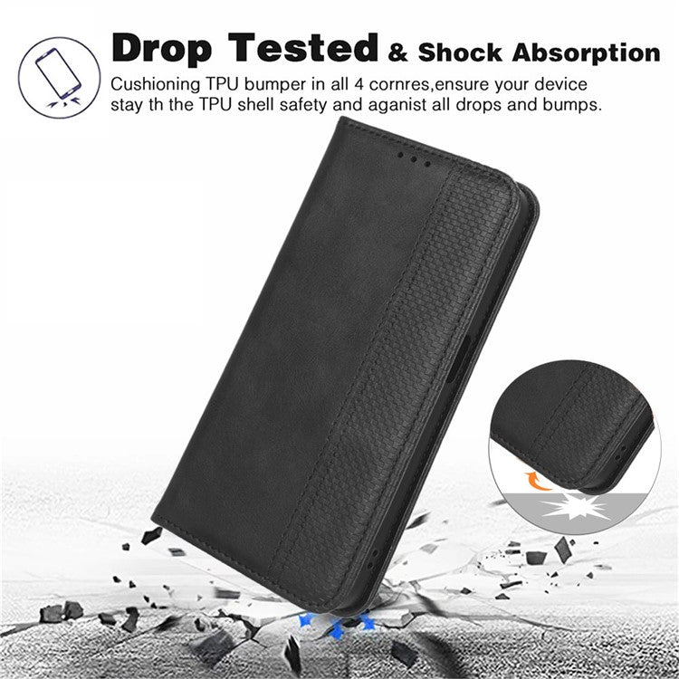 For vivo X100 Pro 5G Case Flip Wallet Retro Leather Flip Phone Cover Magnetic Closure - Black