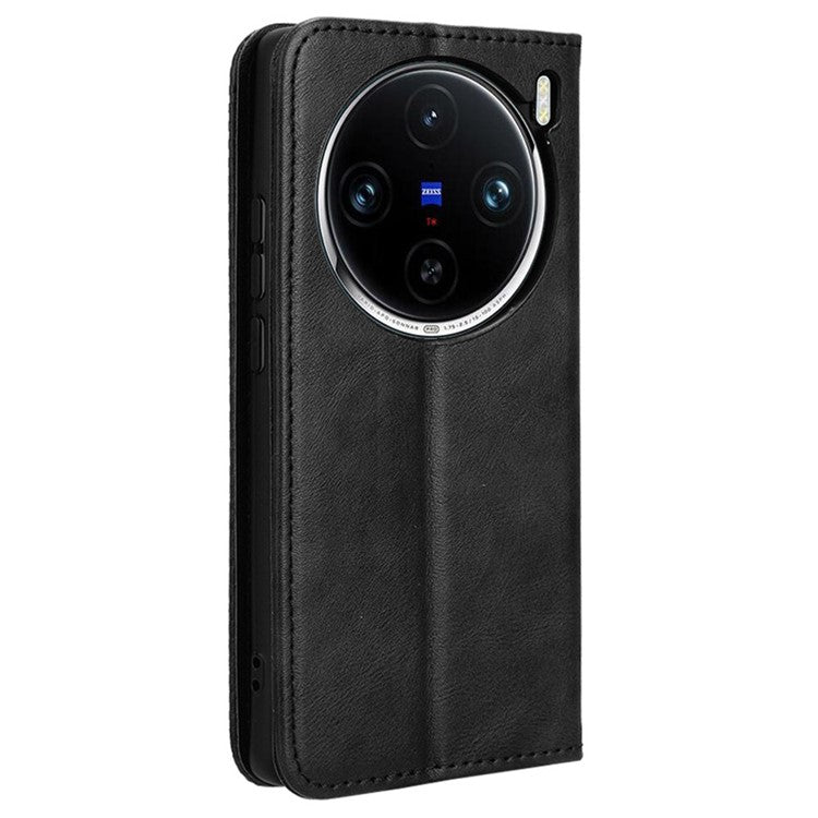 For vivo X100 Pro 5G Case Flip Wallet Retro Leather Flip Phone Cover Magnetic Closure - Black