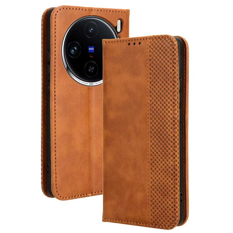 For vivo X100 Pro 5G Case Flip Wallet Retro Leather Flip Phone Cover Magnetic Closure - Brown