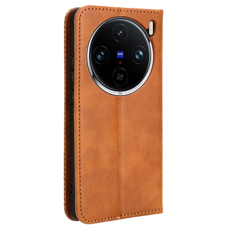 For vivo X100 Pro 5G Case Flip Wallet Retro Leather Flip Phone Cover Magnetic Closure - Brown