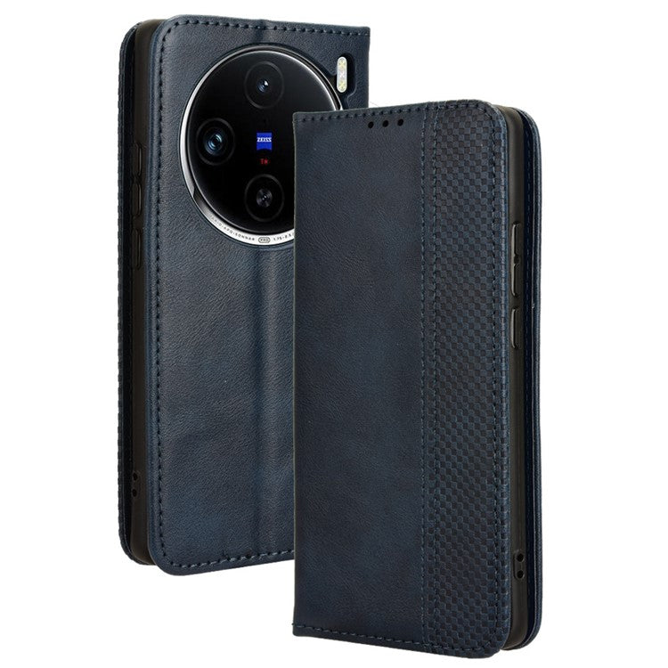 For vivo X100 Pro 5G Case Flip Wallet Retro Leather Flip Phone Cover Magnetic Closure - Blue