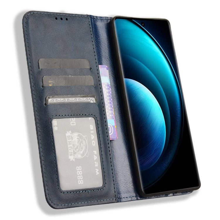 For vivo X100 Pro 5G Case Flip Wallet Retro Leather Flip Phone Cover Magnetic Closure - Blue