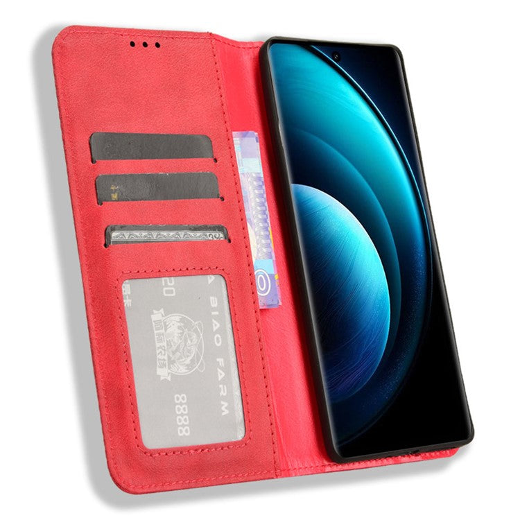 For vivo X100 Pro 5G Case Flip Wallet Retro Leather Flip Phone Cover Magnetic Closure - Red